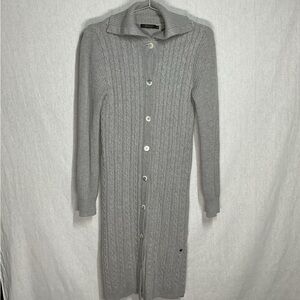 Biana Gray Duster Long Cable Knit Cardigan in XS merino cashmere